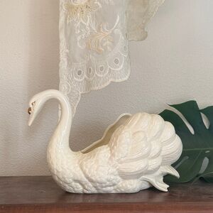 Elegant Cream Swan Planter Vintage 1970s Gold Beak & Eyes